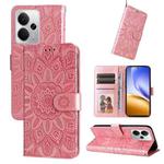 For Realme 14 Global Embossed Sunflower Leather Phone Case(Rose Gold)