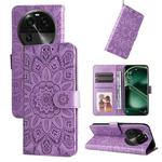 For OPPO Find X6 Pro Embossed Sunflower Leather Phone Case(Purple)