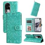 For OPPO Reno10 Embossed Sunflower Leather Phone Case(Green)