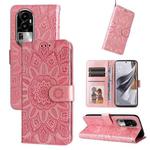 For OPPO Reno10 Embossed Sunflower Leather Phone Case(Rose Gold)