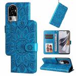 For OPPO Reno10 Pro Embossed Sunflower Leather Phone Case(Blue)