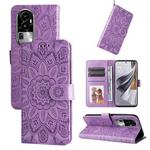 For OPPO Reno10 Pro Embossed Sunflower Leather Phone Case(Purple)