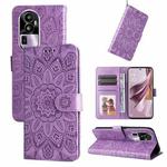 For OPPO Reno10 Pro+ Embossed Sunflower Leather Phone Case(Purple)