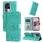 For OPPO Reno10 Pro+ Embossed Sunflower Leather Phone Case(Green)