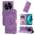 For Huawei Enjoy 70 Pro Embossed Sunflower Leather Phone Case(Purple)