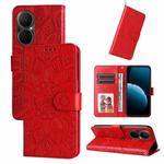 For Huawei Enjoy 80 Embossed Sunflower Leather Phone Case(Red)