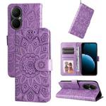 For Huawei Enjoy 80 Embossed Sunflower Leather Phone Case(Purple)