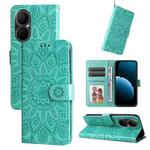 For Huawei Enjoy 80 Embossed Sunflower Leather Phone Case(Green)