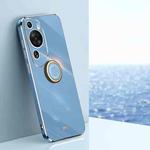 For Huawei P60 Art XINLI Straight Edge 6D Electroplate TPU Phone Case with Ring Holder(Celestial Blue)