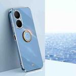 For Huawei Enjoy 80 XINLI Straight Edge 6D Electroplate TPU Phone Case with Ring Holder(Celestial Blue)