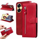 For Realme C55 Fashion Calf Texture Zipper Leather Phone Case(Red)