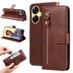 For Realme C55 Fashion Calf Texture Zipper Leather Phone Case(Brown)