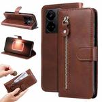 For Realme GT Neo 5 5G / GT3 Fashion Calf Texture Zipper Leather Phone Case(Brown)
