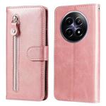 For Realme 12 5G Fashion Calf Texture Zipper Leather Phone Case(Rose Gold)