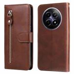 For Realme 12 5G Fashion Calf Texture Zipper Leather Phone Case(Brown)