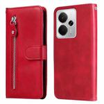 For Realme 14 Global Fashion Calf Texture Zipper Leather Phone Case(Red)