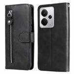 For Realme 14 Global Fashion Calf Texture Zipper Leather Phone Case(Black)