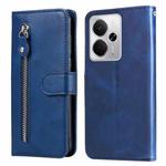 For Realme 14 Global Fashion Calf Texture Zipper Leather Phone Case(Blue)