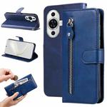 For Huawei nova 11 Calf Texture Zipper Leather Phone Case(Blue)