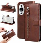 For Huawei nova 11 Calf Texture Zipper Leather Phone Case(Brown)