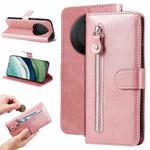 For Huawei Mate 60 Calf Texture Zipper Leather Phone Case(Rose Gold)