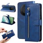 For Huawei Mate 60 Pro Calf Texture Zipper Leather Phone Case(Blue)