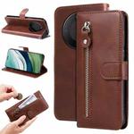 For Huawei Mate 60 Pro Calf Texture Zipper Leather Phone Case(Brown)