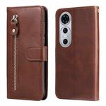 For Huawei nova 12 Pro Calf Texture Zipper Leather Phone Case(Brown)