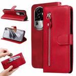 For OPPO Reno10 Fashion Calf Texture Zipper Leather Phone Case(Red)