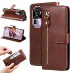 For OPPO Reno10 Pro+ Fashion Calf Texture Zipper Leather Phone Case(Brown)