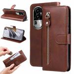 For OPPO Reno10 5G / Reno10 Pro 5G Global Fashion Calf Texture Zipper Leather Phone Case(Brown)