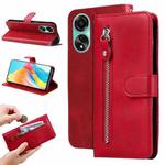 For OPPO A78 4G Fashion Calf Texture Zipper Leather Phone Case(Red)