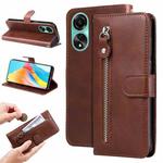 For OPPO A78 4G Fashion Calf Texture Zipper Leather Phone Case(Brown)