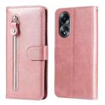 For OPPO A58 4G Fashion Calf Texture Zipper Leather Phone Case(Rose Gold)