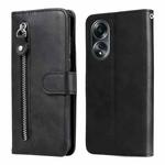 For OPPO A58 4G Fashion Calf Texture Zipper Leather Phone Case(Black)