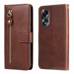 For OPPO A58 4G Fashion Calf Texture Zipper Leather Phone Case(Brown)