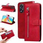 For OPPO A38 4G / A18 4G Global Fashion Calf Texture Zipper Leather Phone Case(Red)