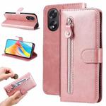 For OPPO A38 4G / A18 4G Global Fashion Calf Texture Zipper Leather Phone Case(Rose Gold)