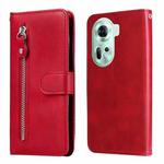 For OPPO Reno11 5G Global Fashion Calf Texture Zipper Leather Phone Case(Red)