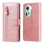 For OPPO Reno11 5G Global Fashion Calf Texture Zipper Leather Phone Case(Rose Gold)