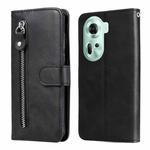 For OPPO Reno11 5G Global Fashion Calf Texture Zipper Leather Phone Case(Black)