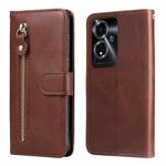 For OPPO A59 5G / A2m Fashion Calf Texture Zipper Leather Phone Case(Brown)