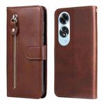 For OPPO A60 4G Global Fashion Calf Texture Zipper Leather Phone Case(Brown)