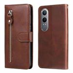 For OPPO K12x Fashion Calf Texture Zipper Leather Phone Case(Brown)