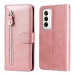 For OPPO Reno12 5G Global Fashion Calf Texture Zipper Leather Phone Case(Rose Gold)