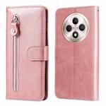 For OPPO Reno12 F 5G Global Fashion Calf Texture Zipper Leather Phone Case(Rose Gold)