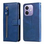 For OPPO A3x 4G / A3x 5G India Fashion Calf Texture Zipper Leather Phone Case(Blue)