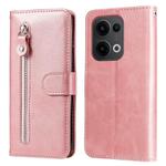 For OPPO Reno13 Global Fashion Calf Texture Zipper Leather Phone Case(Rose Gold)
