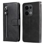 For OPPO Reno13 Global Fashion Calf Texture Zipper Leather Phone Case(Black)