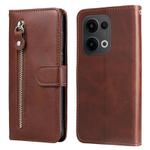 For OPPO Reno13 Global Fashion Calf Texture Zipper Leather Phone Case(Brown)